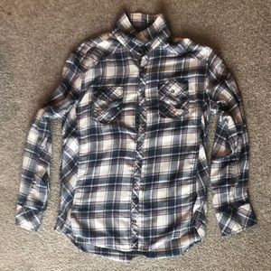 Mens blue, grey, & purple BKE brand plaid button-down shirt from Buckle. Size XL
